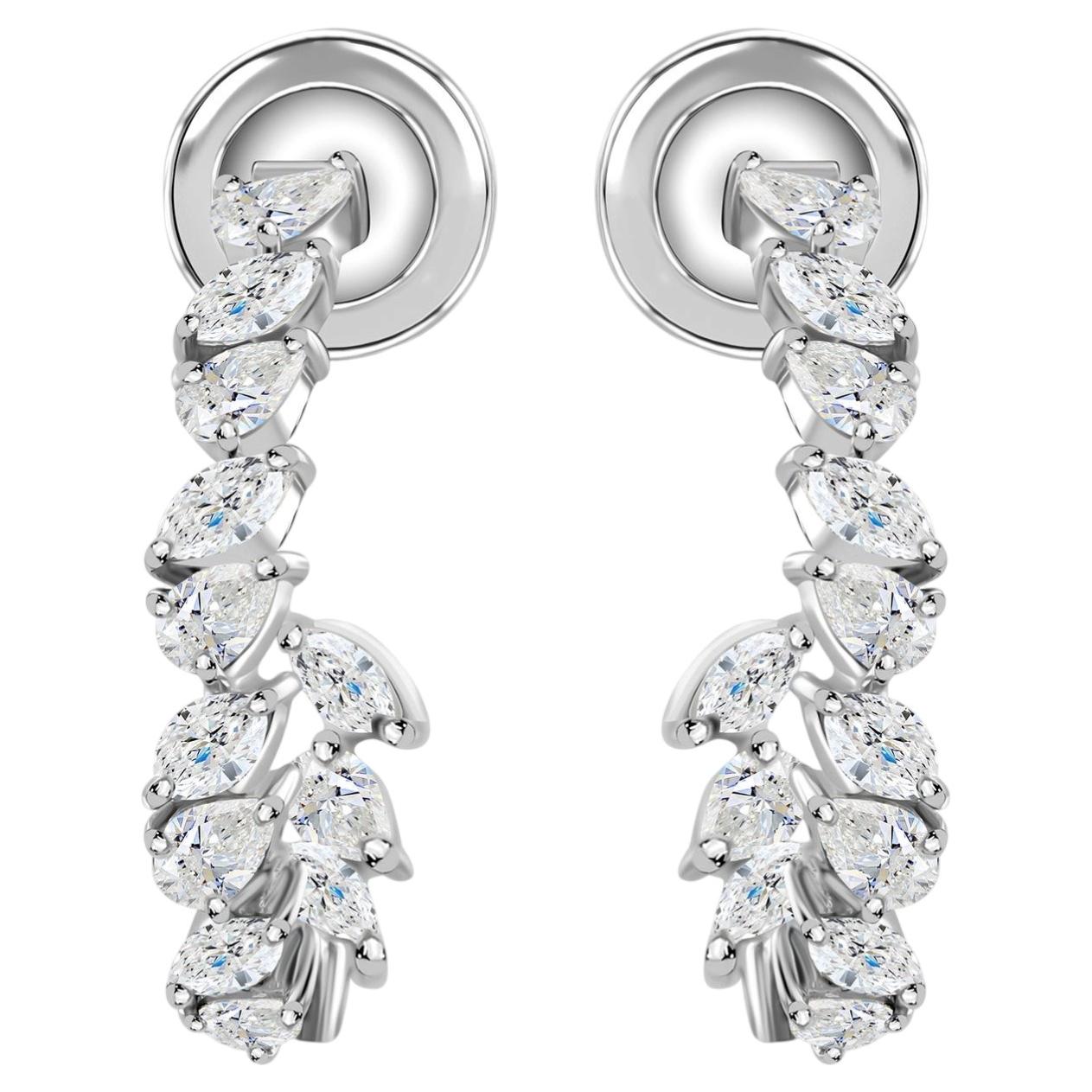 1.07 Carat Natural Pear Marquise Diamond Hoop Earrings 18K White Gold