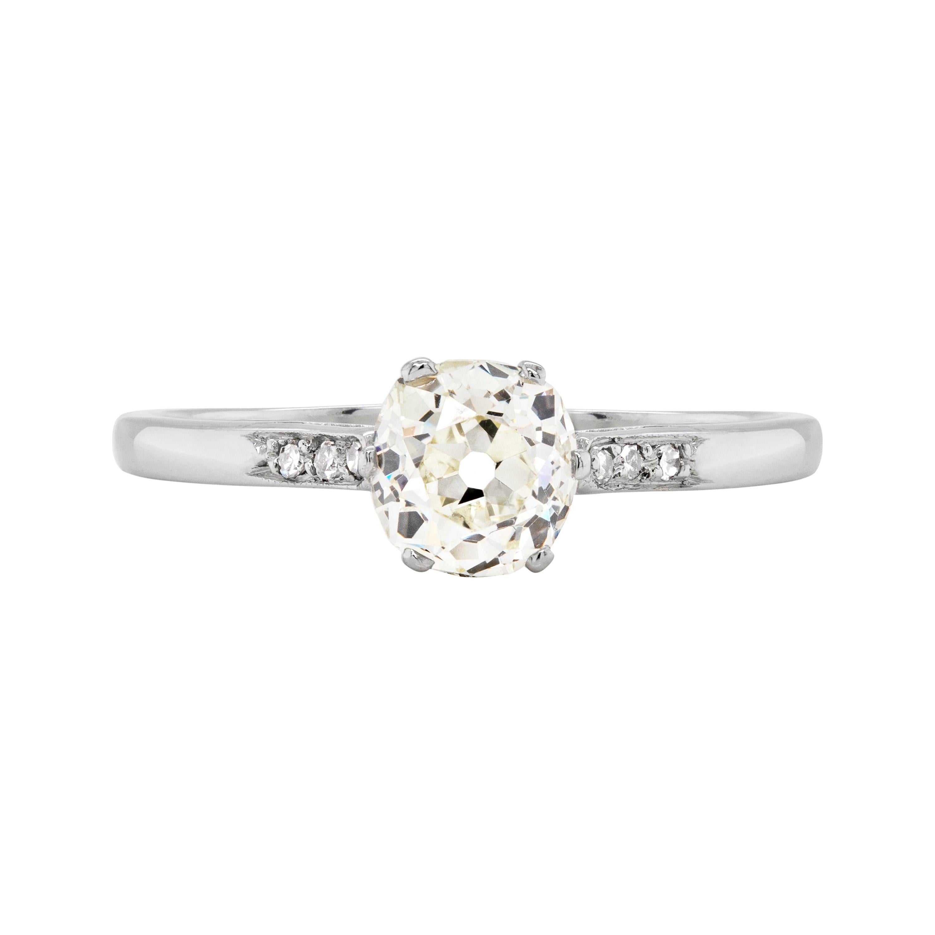 1.07 Carat Old Mine Cut Diamond Platinum Engagement Ring For Sale