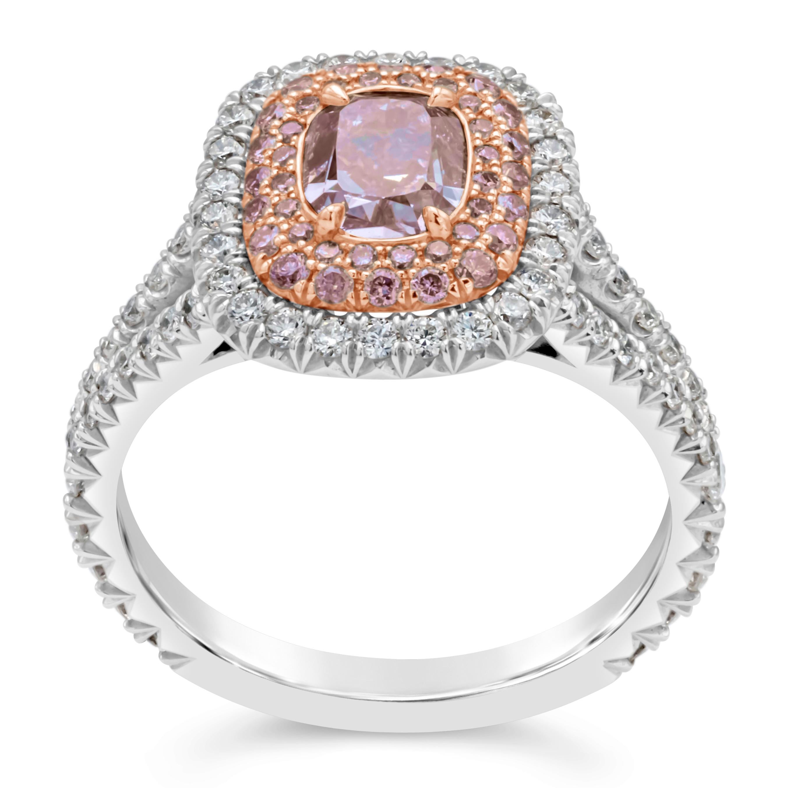 1.07 Carat Oval Shape Fancy Purplish Pink Diamond Triple Halo Engagement Ring In New Condition For Sale In New York, NY