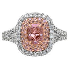 1.07 Carat Oval Shape Fancy Purplish Pink Diamond Triple Halo Engagement Ring
