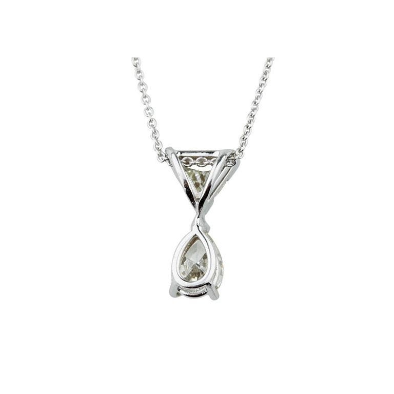 1.07 Carat Pear and Trillion Diamond Pendant in White Gold on Chain In Good Condition For Sale In Sherman Oaks, CA