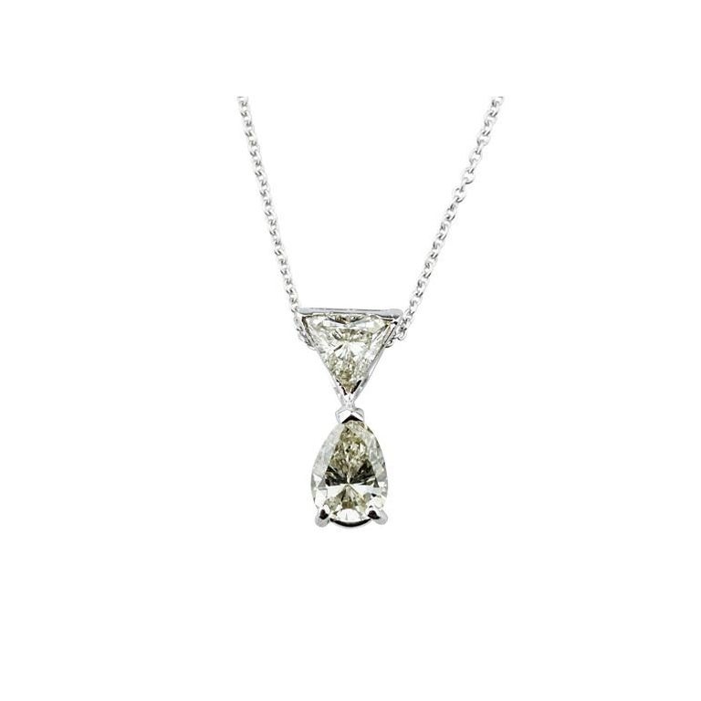 Women's 1.07 Carat Pear and Trillion Diamond Pendant in White Gold on Chain For Sale