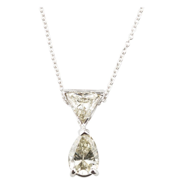 1.07 Carat Pear and Trillion Diamond Pendant in White Gold on Chain For Sale