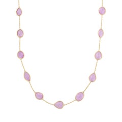 10.7 Carat Pink Sapphire Chain Necklace in 18k Solid Yellow Gold for women