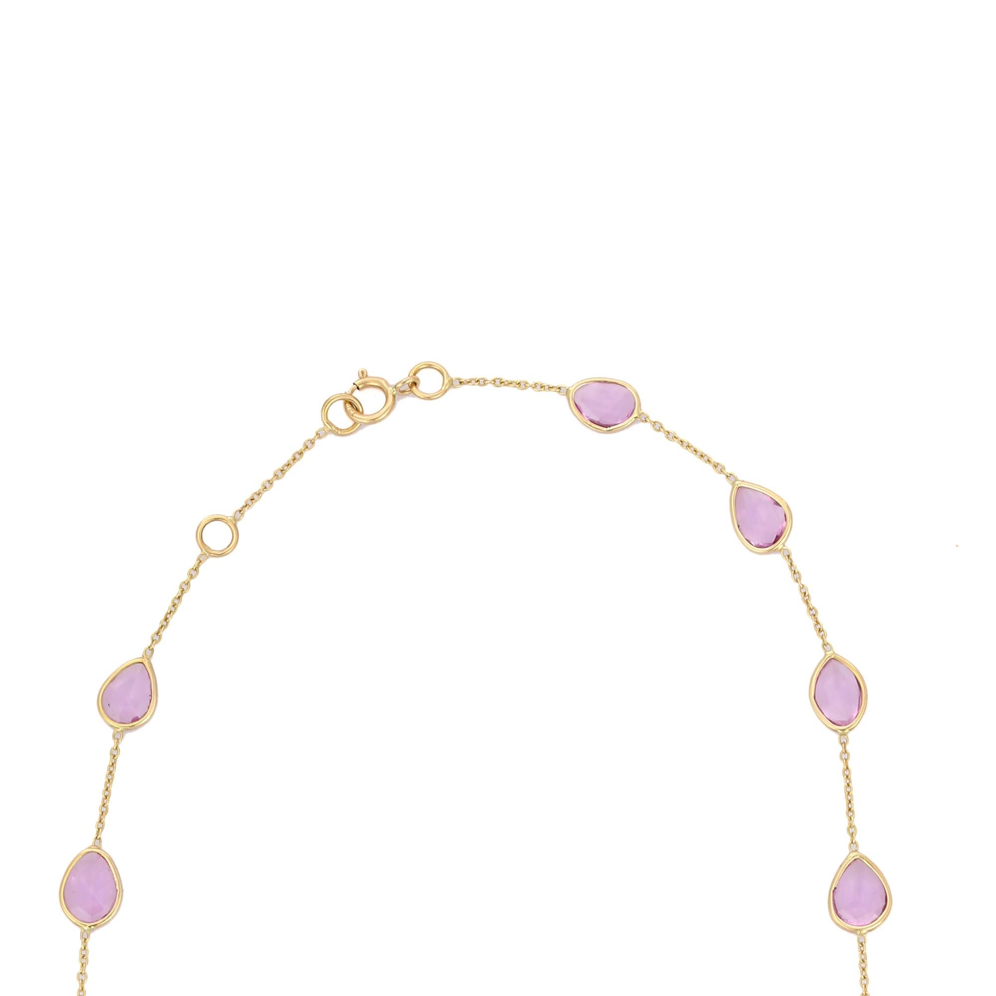 Modern 10.7 Carat Pink Sapphire Chain Necklace in 18K Yellow Gold For Sale