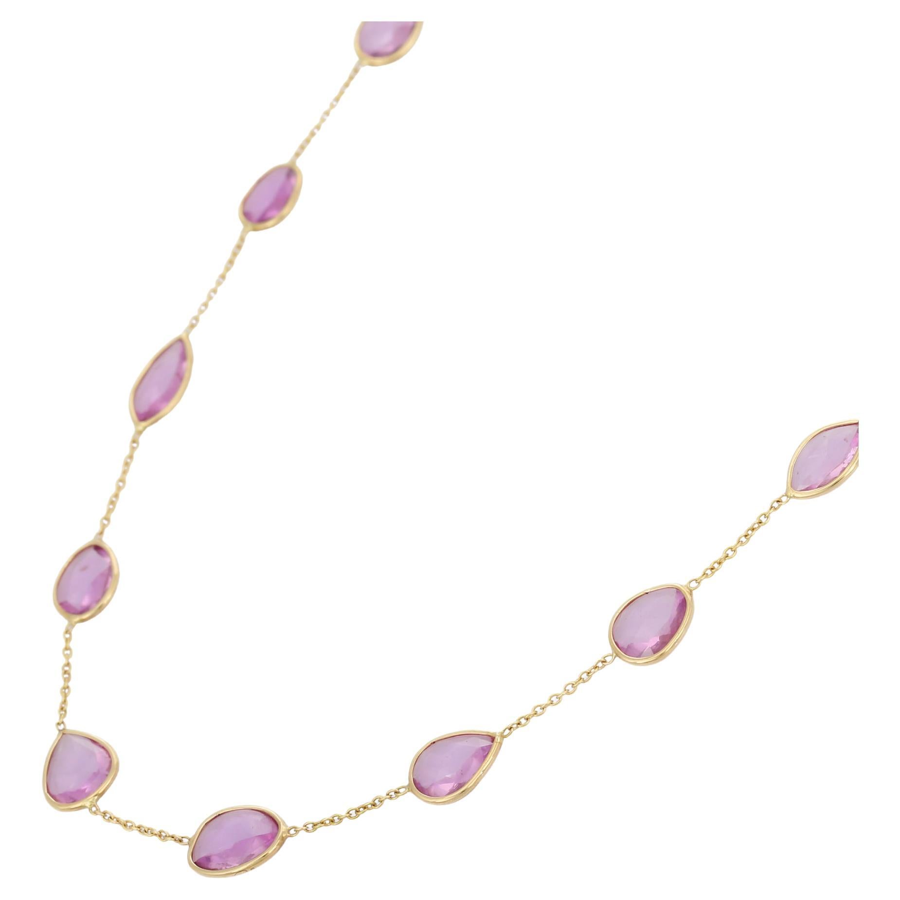 10.7 Carat Pink Sapphire Chain Necklace in 18K Yellow Gold