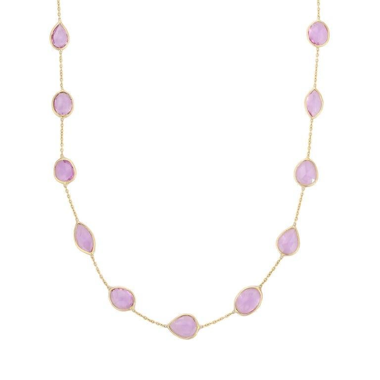 10,7 Karat rosa Saphir Kette Halskette in 18k massivem Gelbgold im Zustand „Neu“ im Angebot in New York, NY