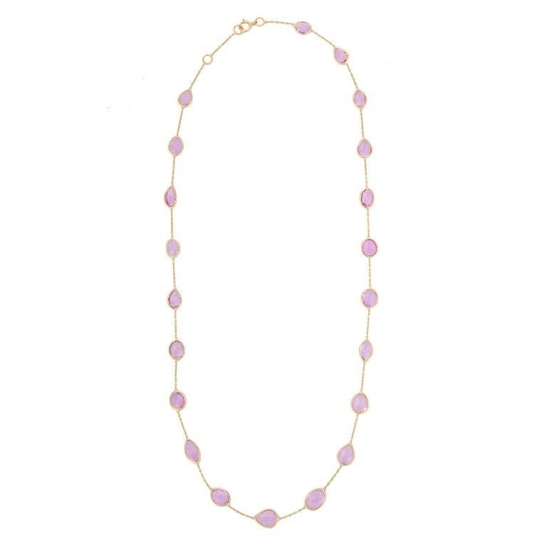 10,7 Karat rosa Saphir Kette Halskette in 18k massivem Gelbgold im Angebot 1