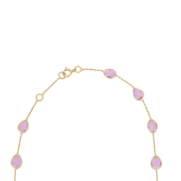 10,7 Karat rosa Saphir Kette Halskette in 18k massivem Gelbgold im Angebot 2