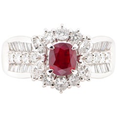 1.07 Carat Ruby and Diamond Cocktail Ring Set in Platinum