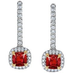1.07 Carat Ruby and Diamond Halo Drop Earrings