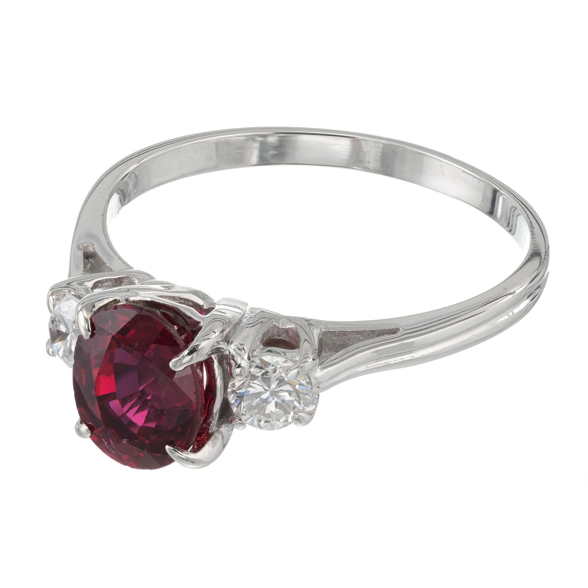Oval Cut 1.07 Carat Ruby Diamond White Gold Three-Stone Engagement Ring For Sale