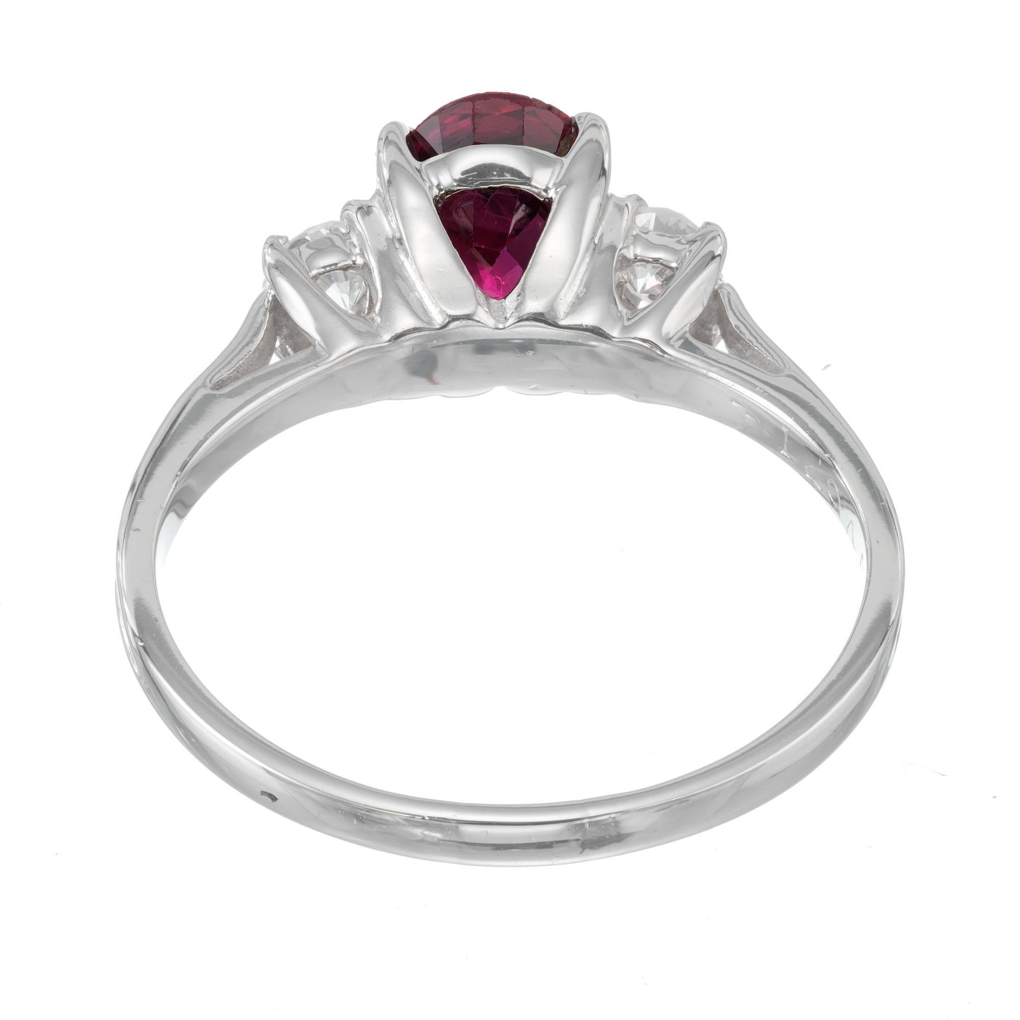 Women's 1.07 Carat Ruby Diamond White Gold Three-Stone Engagement Ring For Sale
