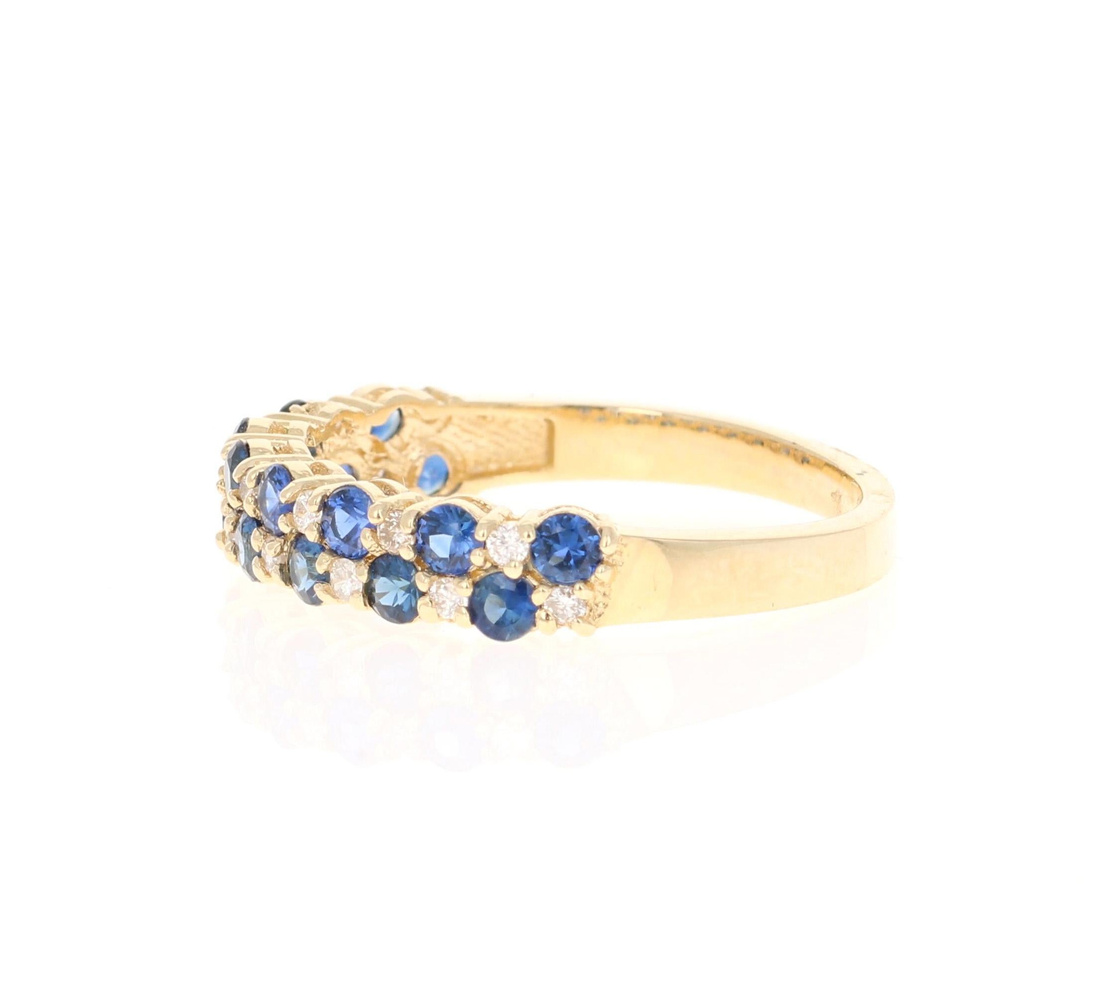 Contemporary 1.07 Carat Sapphire Diamond 14 Karat Yellow Gold Band