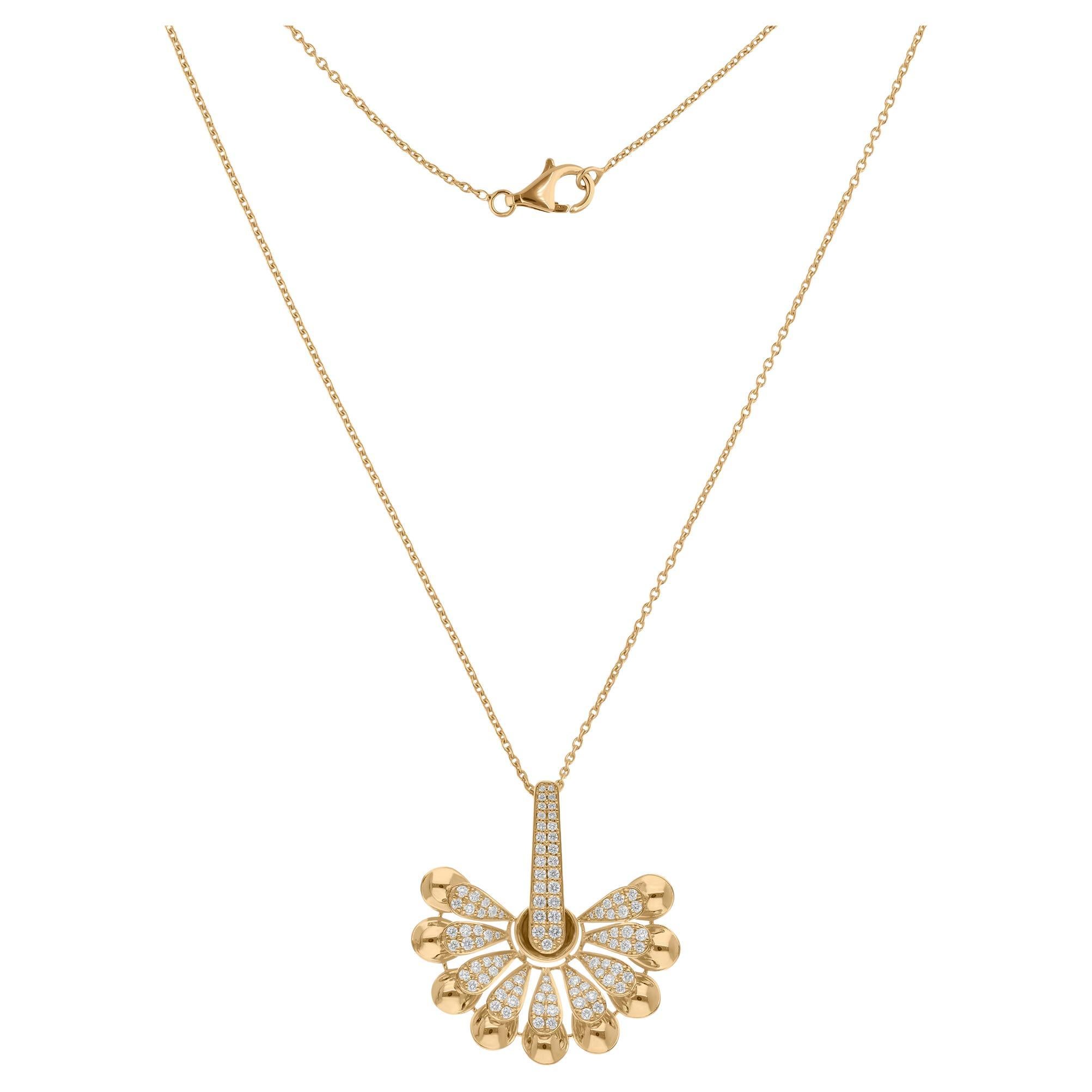 1.07 Carat SI/H Diamond Sunrise Pendant Necklace 14 Karat Yellow Gold Jewelry