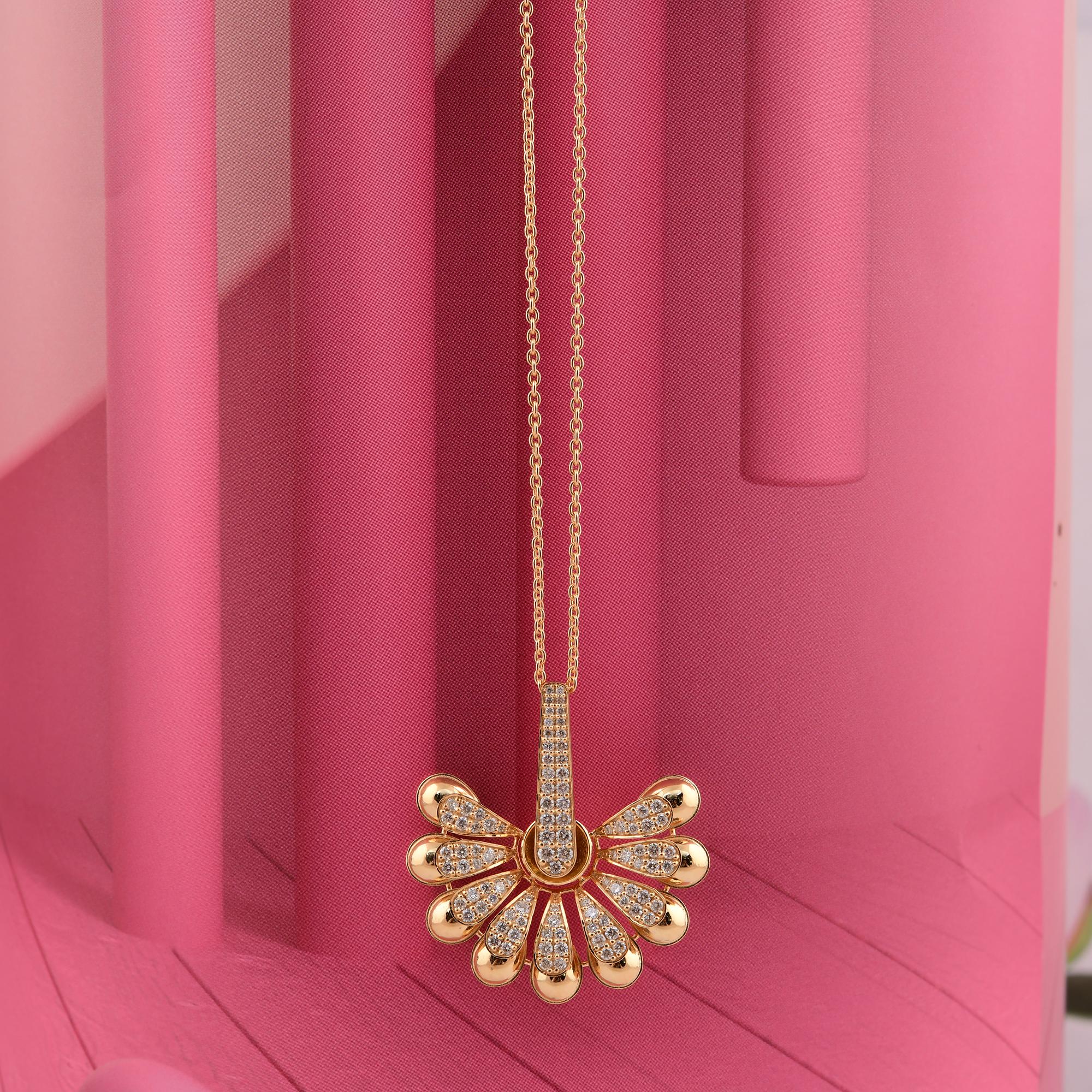 1.07 Carat SI/H Diamond Sunrise Pendant Necklace 18 Karat Yellow Gold Jewelry (Moderne) im Angebot