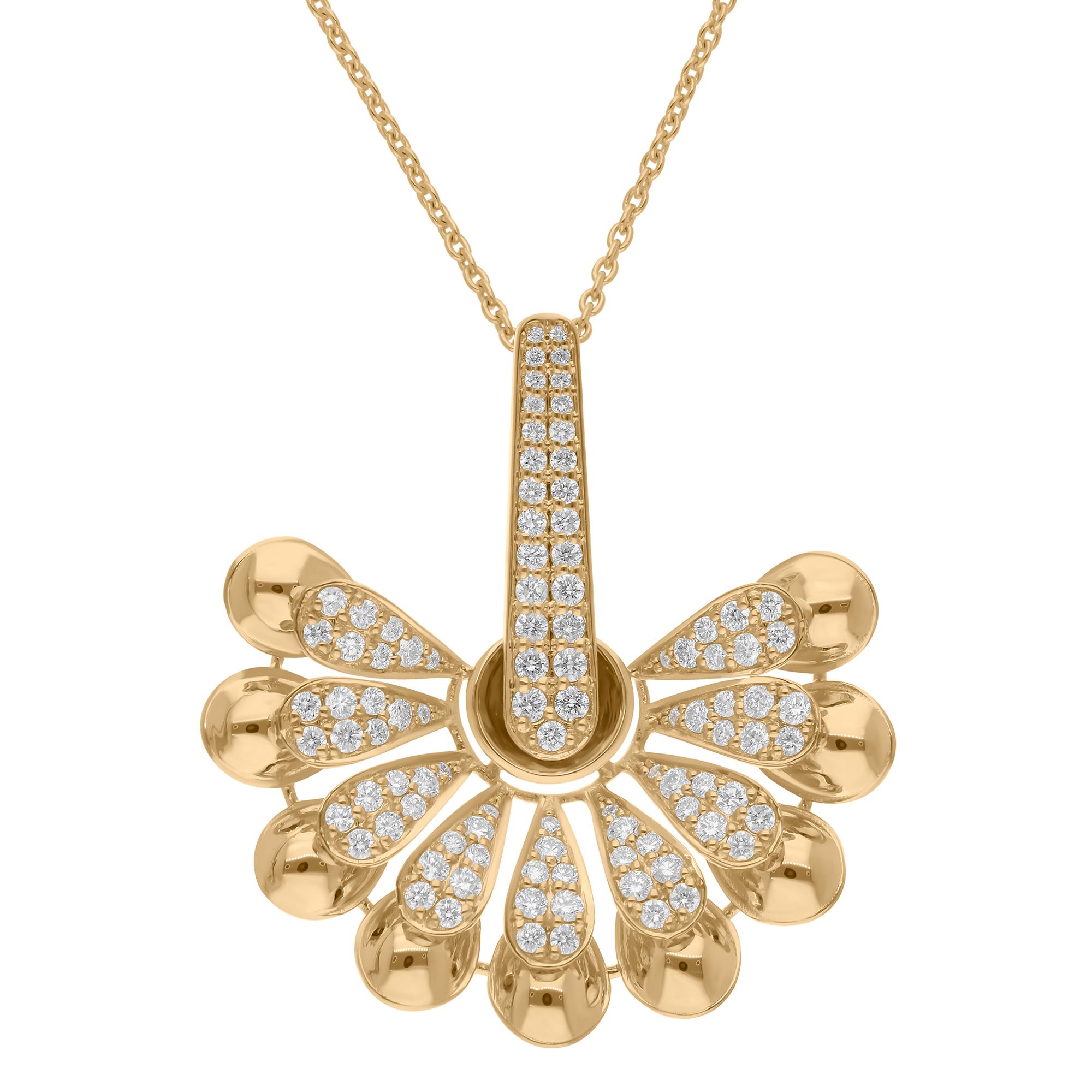 1.07 Carat SI/H Diamond Sunrise Pendant Necklace 18 Karat Yellow Gold Jewelry (Rundschliff) im Angebot