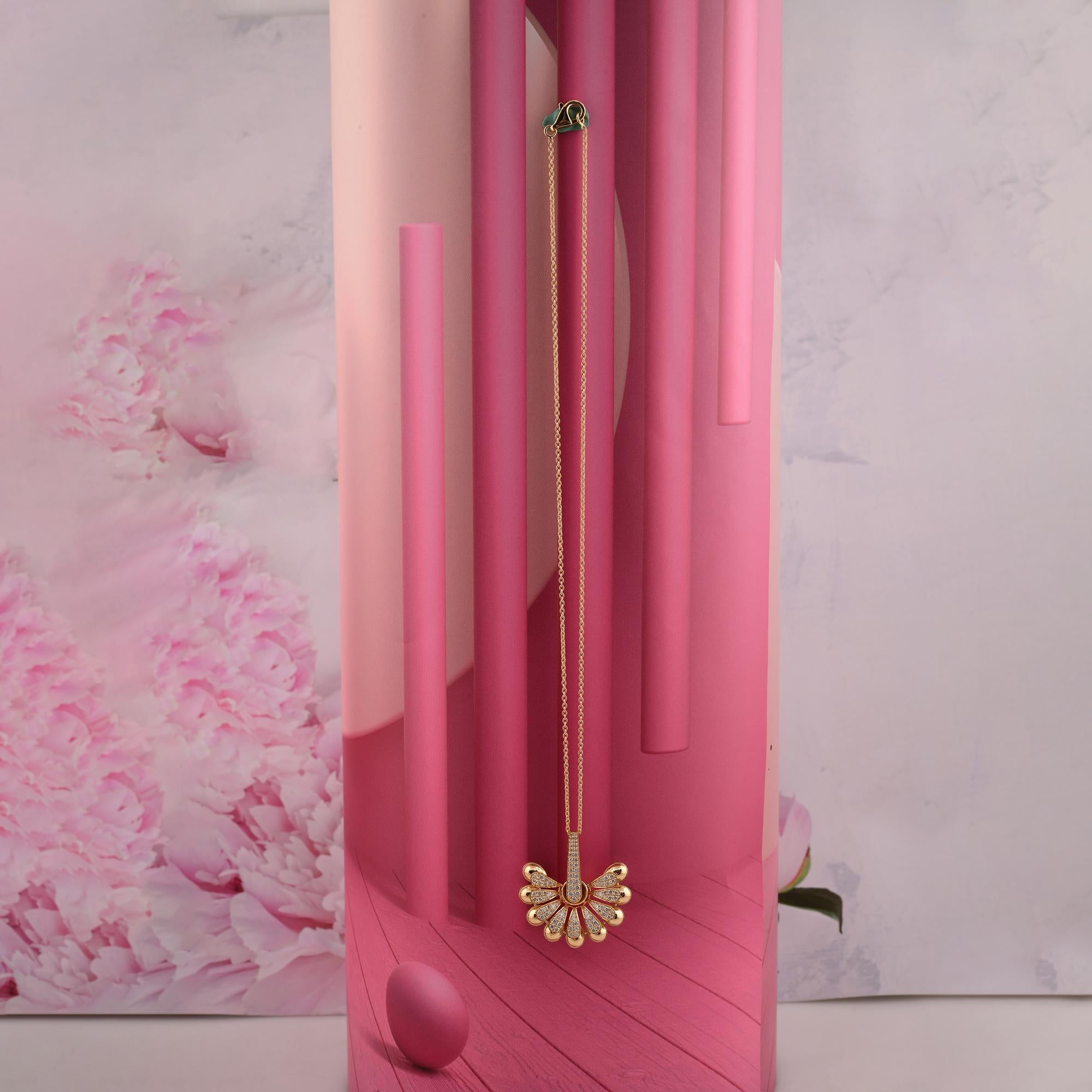 1.07 Carat SI/H Diamond Sunrise Pendant Necklace 18 Karat Yellow Gold Jewelry im Zustand „Neu“ im Angebot in Diera, Dubai