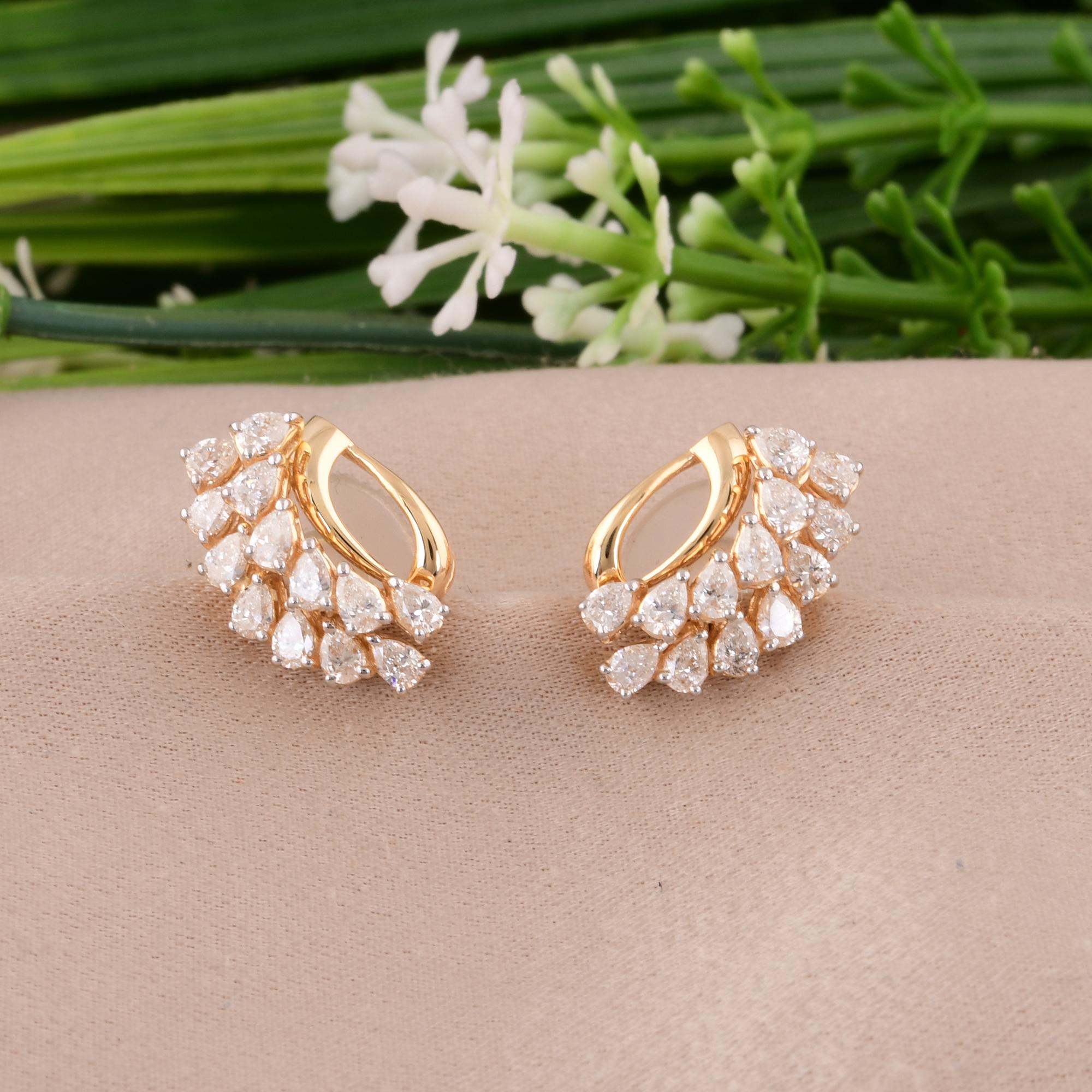 Modern 1.07 Carat SI/H Pear Brilliant Cut Diamond Earrings 14 Karat White Yellow Gold For Sale