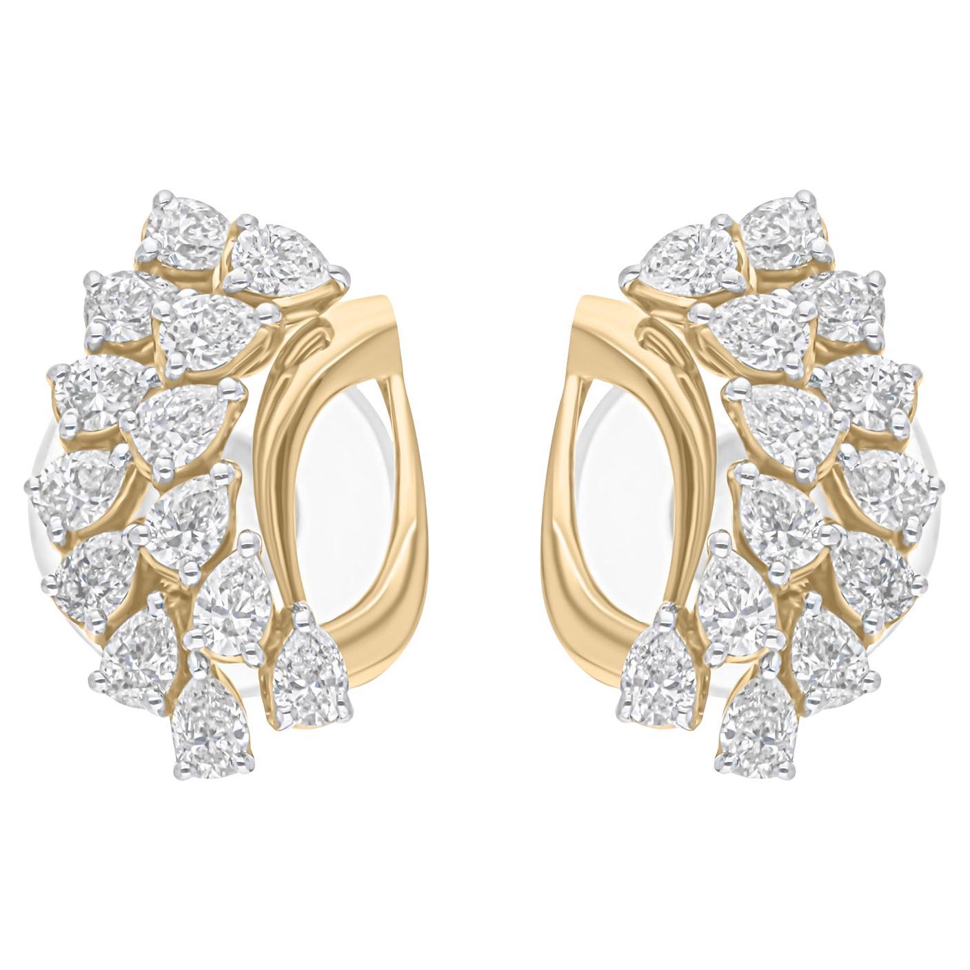 1.07 Carat SI/H Pear Brilliant Cut Diamond Earrings 14 Karat White Yellow Gold For Sale