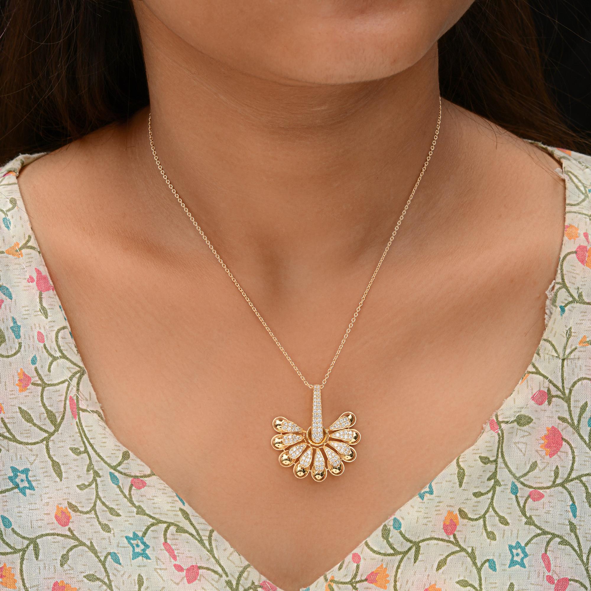 Collier pendentif Sunrise en or jaune 18 carats avec diamants de 1,07 carat SI/H Neuf - En vente à Diera, Dubai