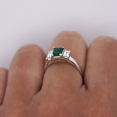 1.07 Carat Square-Cut Emerald and Diamond Three Stone Platinum Ring