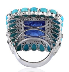10.7 Carat Tanzanite Turquoise Diamond 18 Karat White Gold Ring