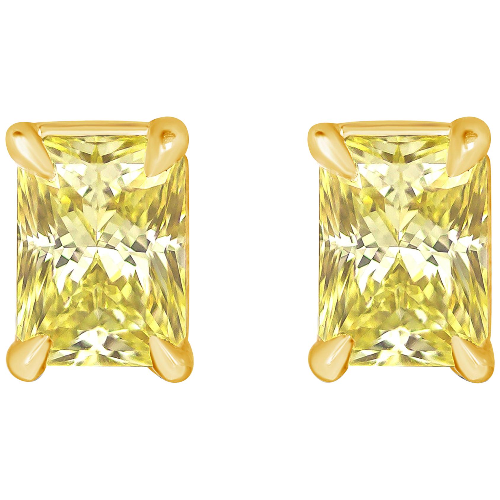 Square EmeraldCut Diamond Stud Earrings '6.07 Carat' at 1stDibs