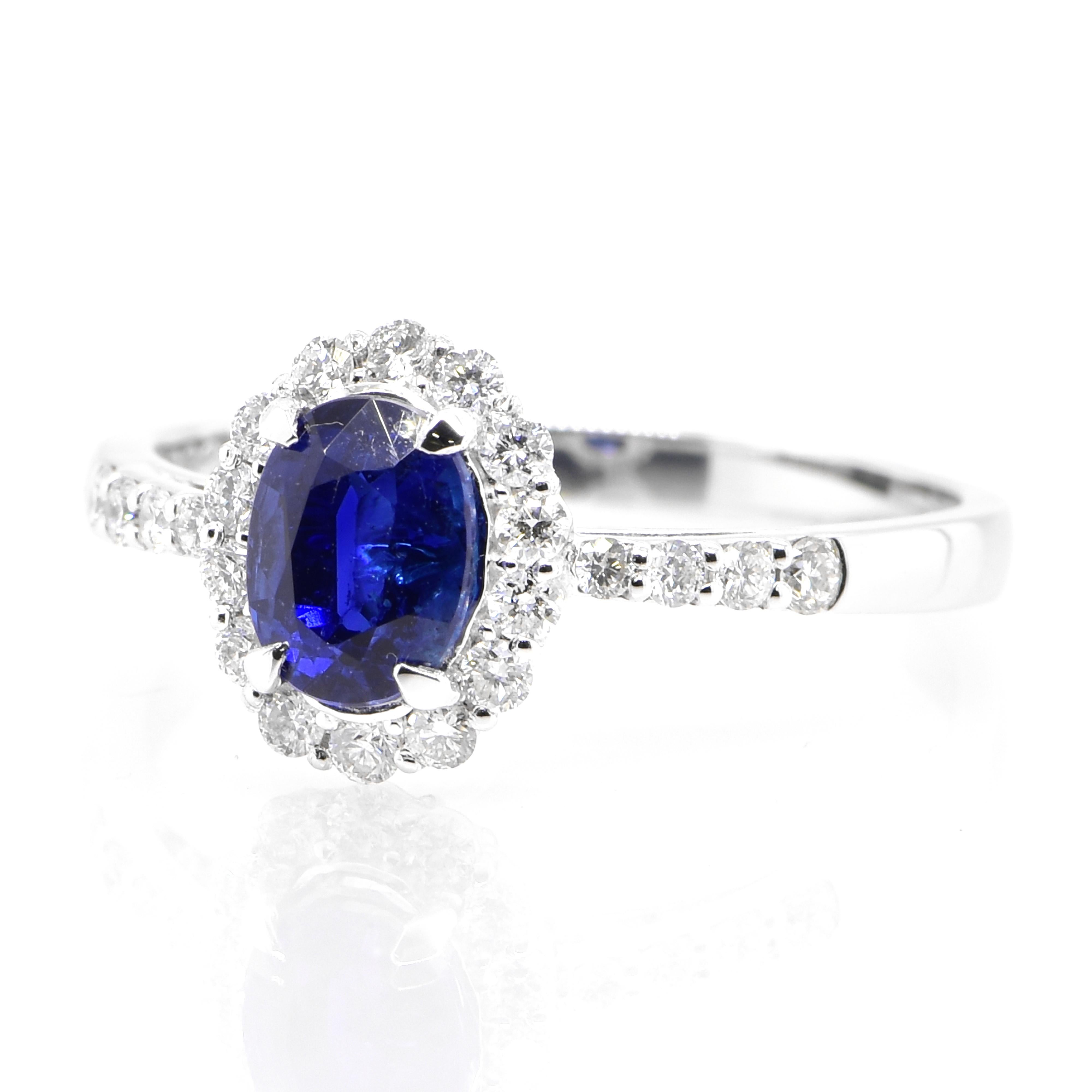 A beautiful ring featuring AIGS Certified 1.07 Carat Natural Royal Blue, Unheated Sapphire and 0.29 Carats Diamond Accents set in Platinum. Sapphires have extraordinary durability - they excel in hardness as well as toughness and durability making