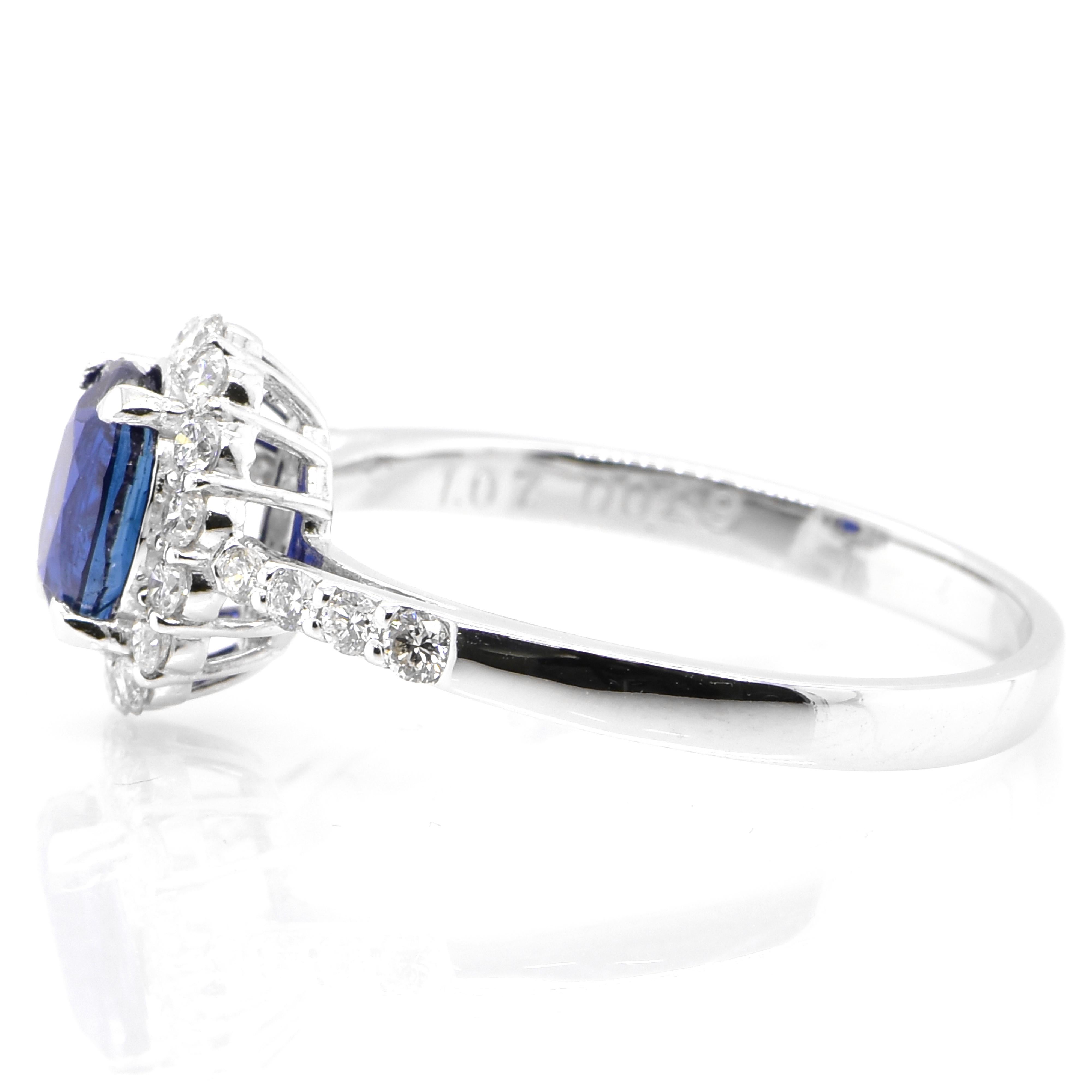 Oval Cut 1.07 Carat, Unheated, Royal Blue Color Sapphire and Diamond Ring Set in Platinum For Sale