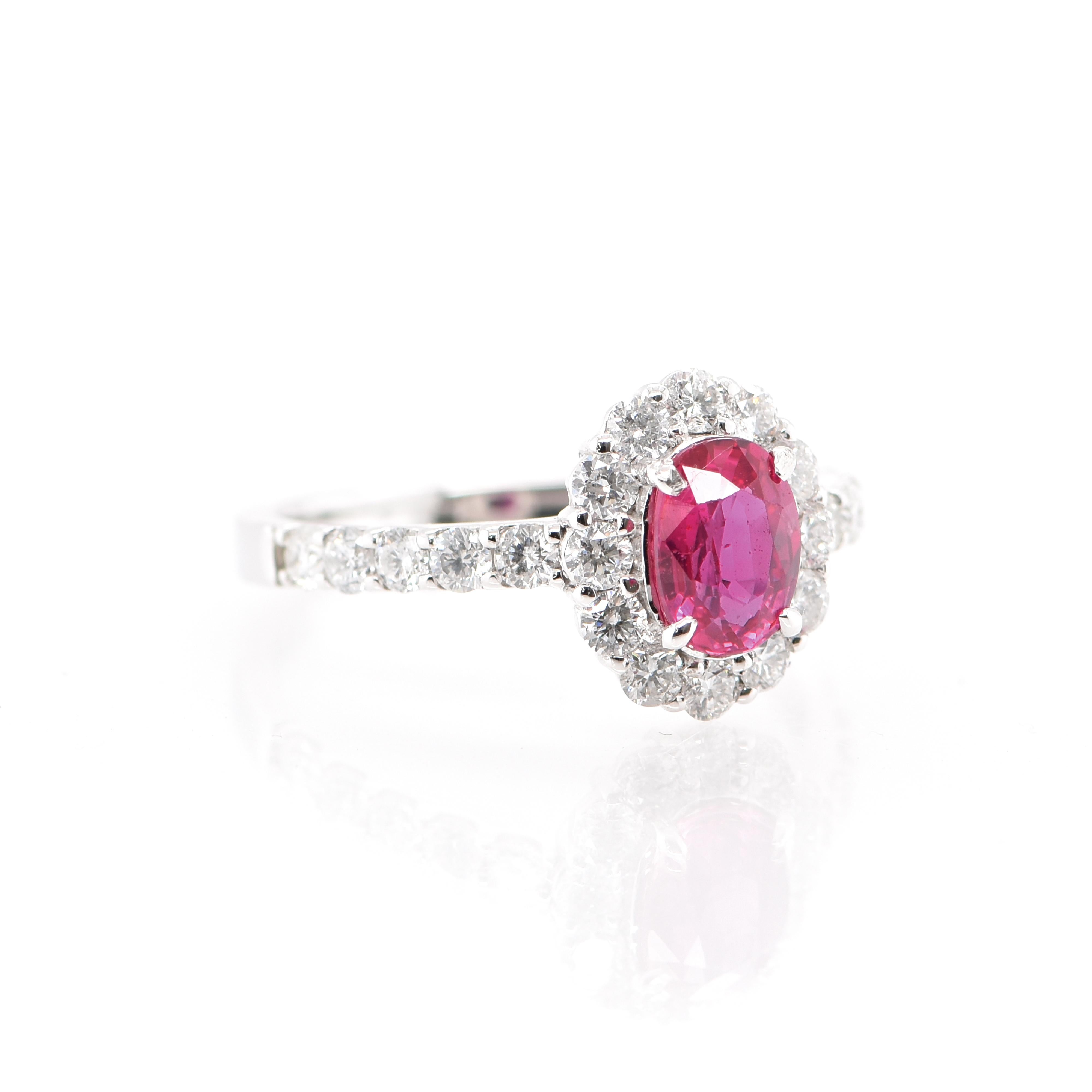 Modern 1.07 Carat Natural Untreated 'No Heat' Ruby and Diamond Ring Set in Platinum