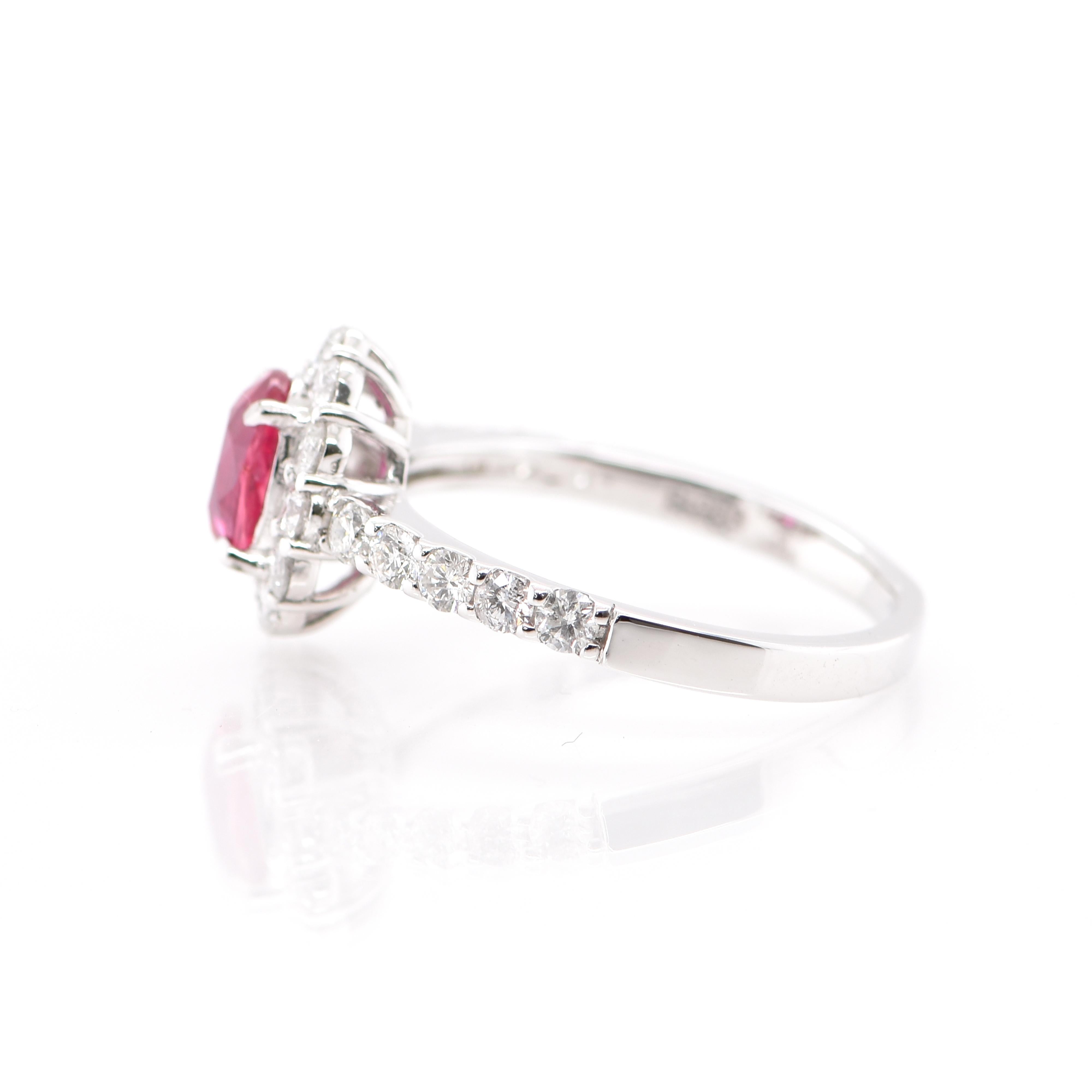Oval Cut 1.07 Carat Natural Untreated 'No Heat' Ruby and Diamond Ring Set in Platinum
