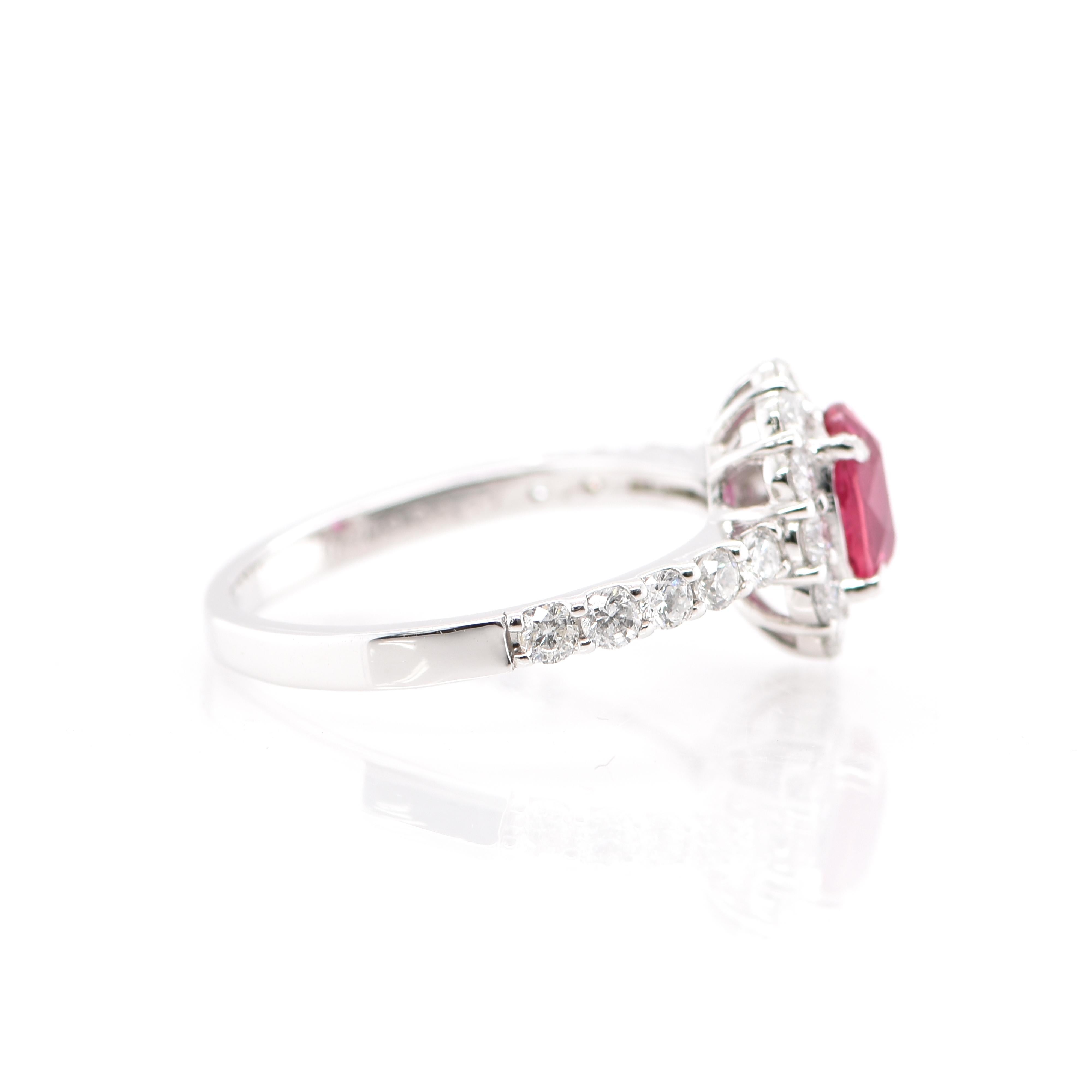 1.07 Carat Natural Untreated 'No Heat' Ruby and Diamond Ring Set in Platinum In New Condition In Tokyo, JP