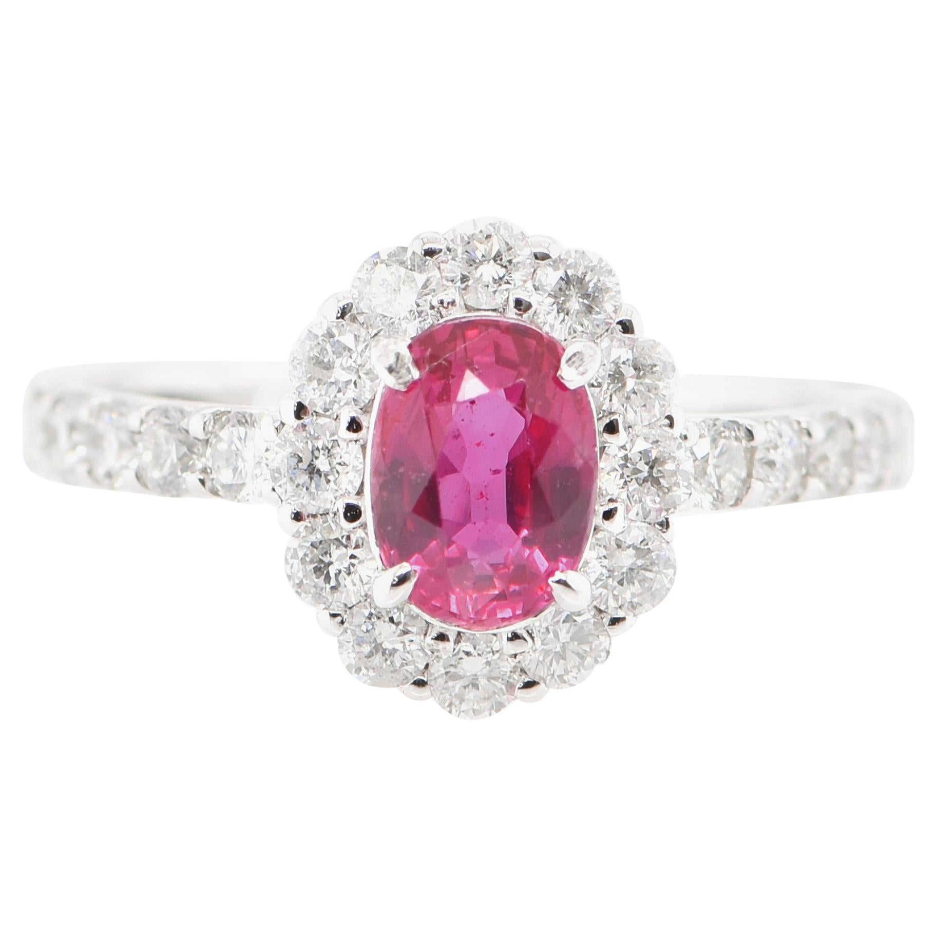 1.07 Carat Natural Untreated 'No Heat' Ruby and Diamond Ring Set in Platinum