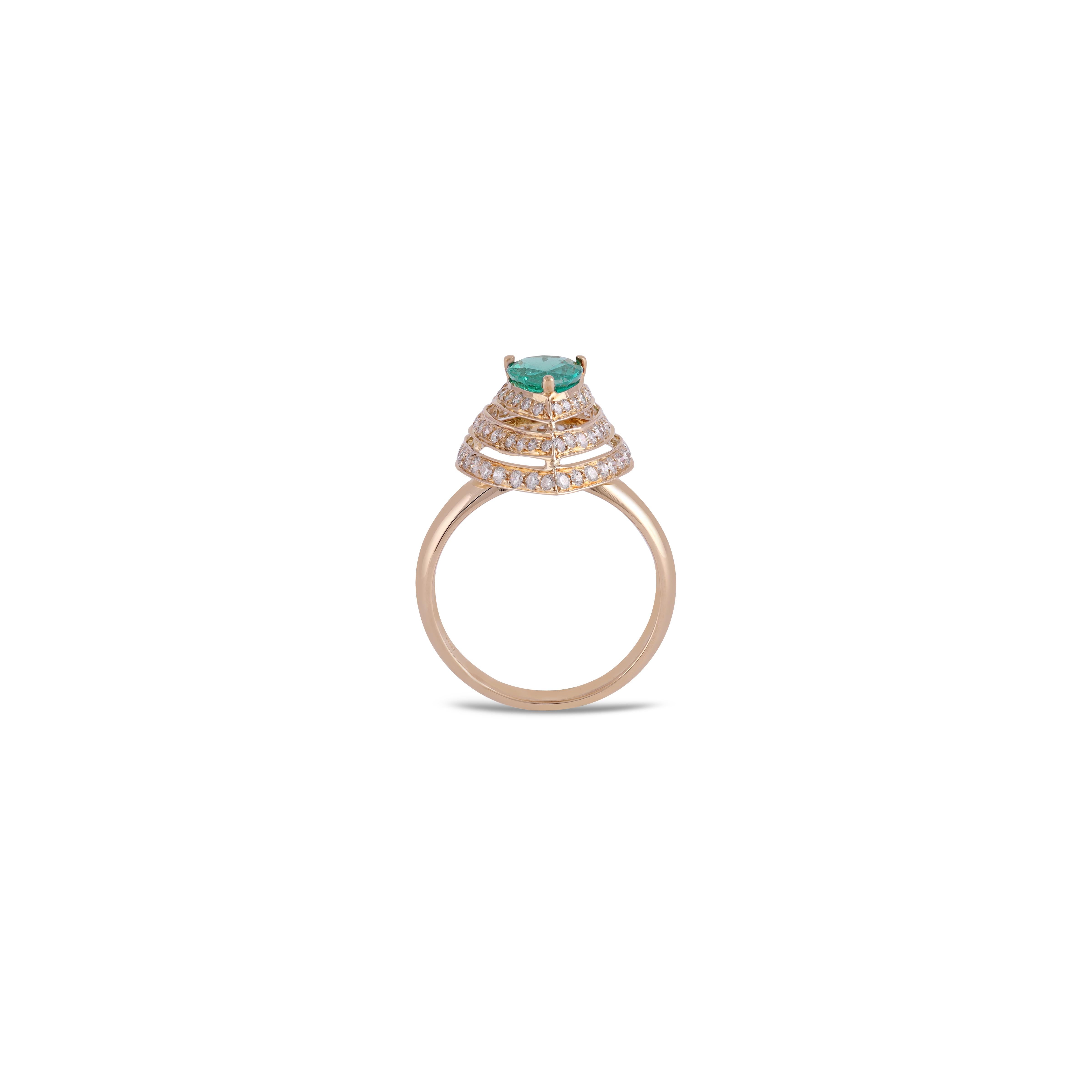 Modernist 1.07 Carat Zambian Emerald & Diamond  Cluster Wedding Ring 18k Gold For Sale