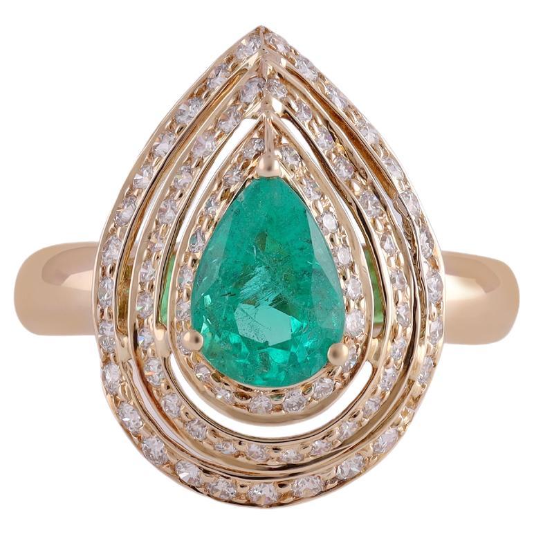 1.07 Carat Zambian Emerald & Diamond  Cluster Wedding Ring 18k Gold For Sale