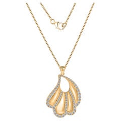 18K Yellow Gold 1.07ct Natural Diamond Fan Pendant Necklace, Cocktail Party Gift
