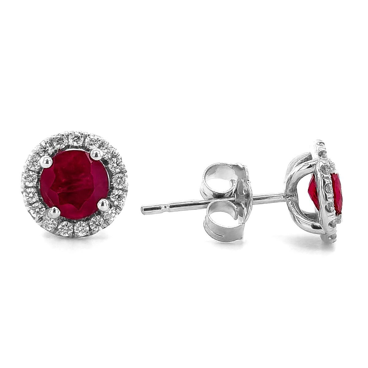 Mixed Cut Natural Ruby 1.07 Carats set in 14K White Gold Earrings with Diamonds  For Sale