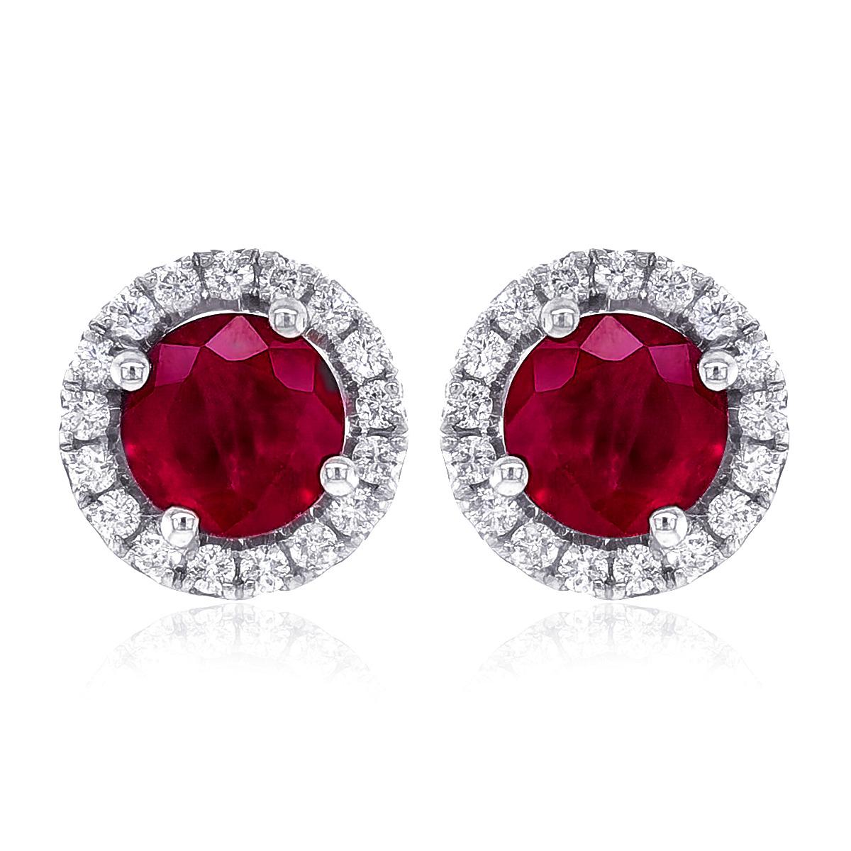 Natural Ruby 1.07 Carats set in 14K White Gold Earrings with Diamonds  In New Condition For Sale In Los Angeles, CA