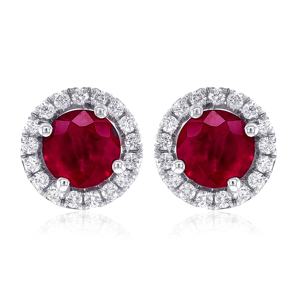 Natural Red Ruby Stone 1.07 carats set in 14K White Gold Earrings with Diamonds In New Condition For Sale In Los Angeles, CA