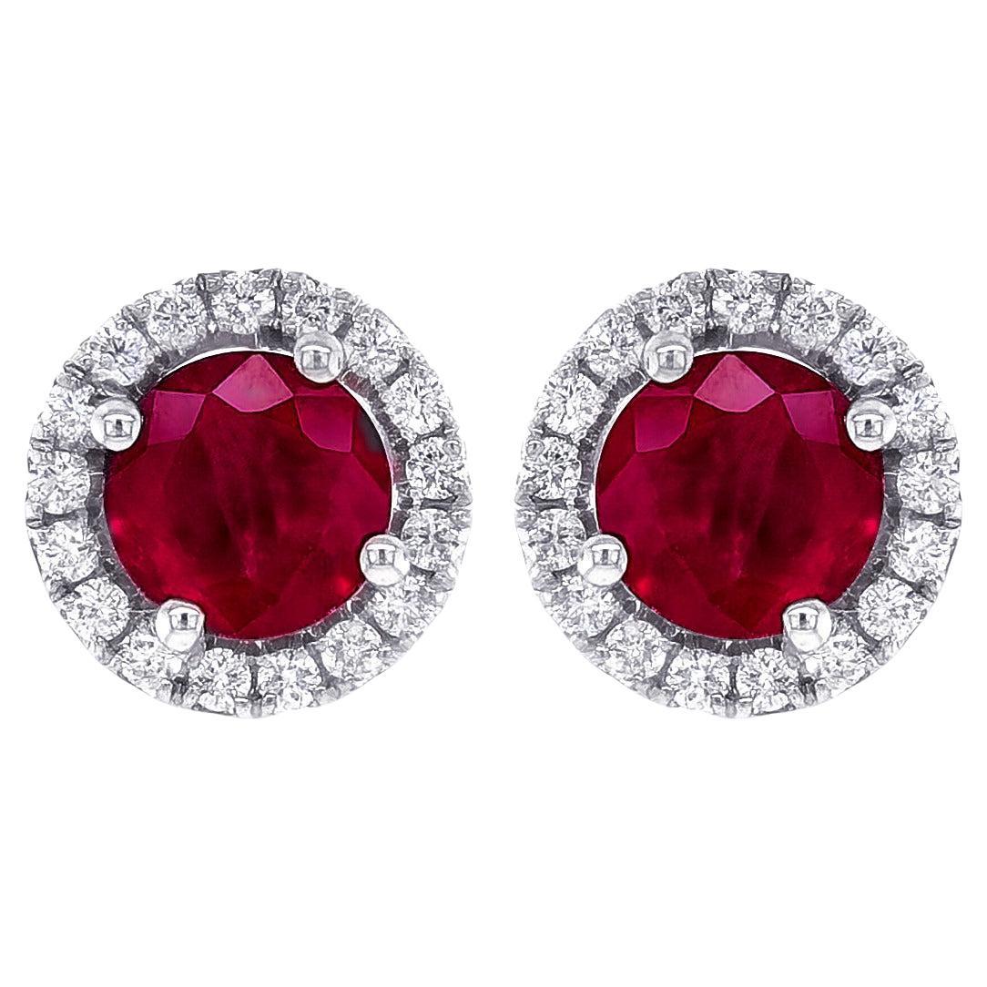Natural Ruby 1.07 Carats set in 14K White Gold Earrings with Diamonds 