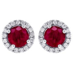 Natural Ruby 1.07 Carats set in 14K White Gold Earrings with Diamonds 