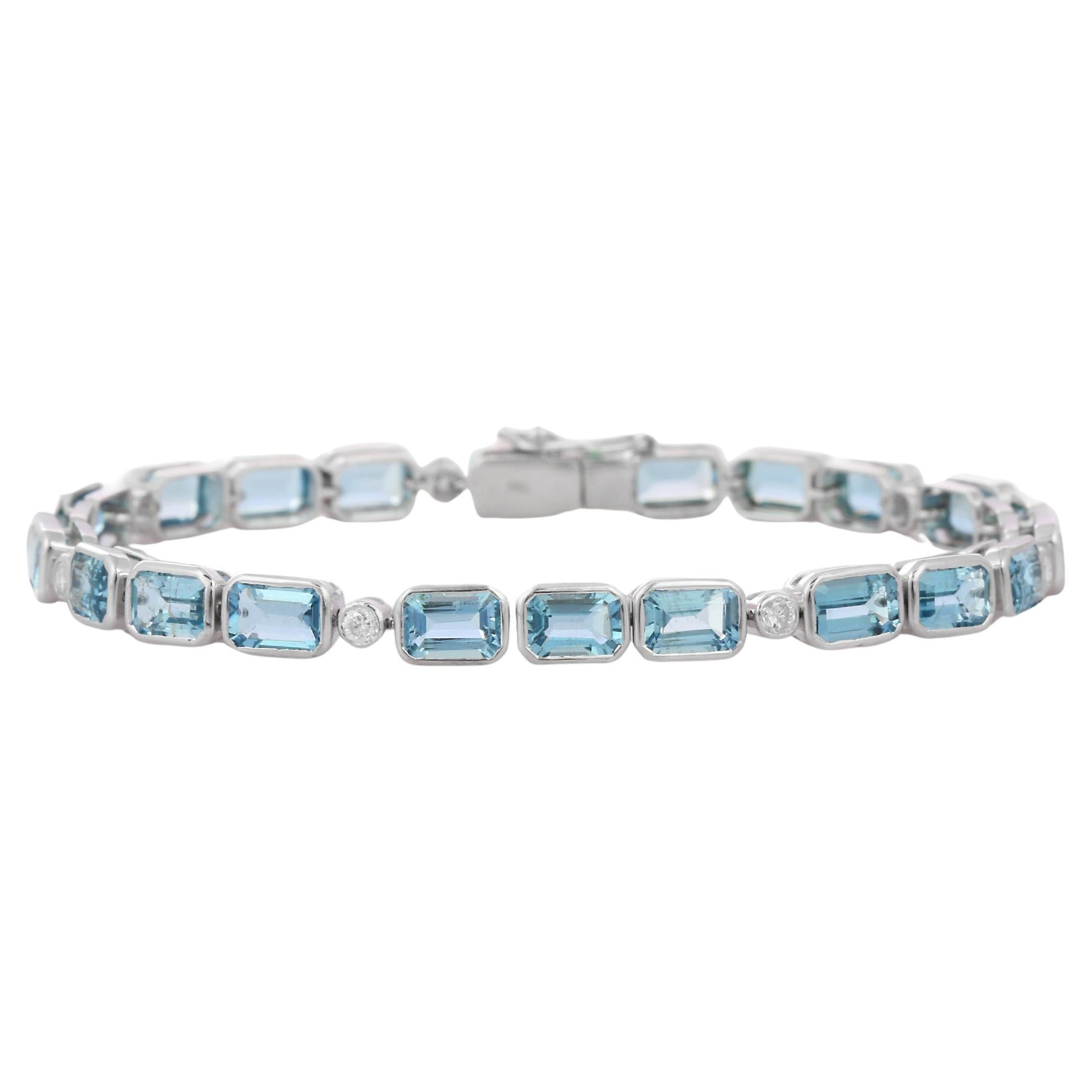 18K White Gold Aquamarine and Diamond Bracelet