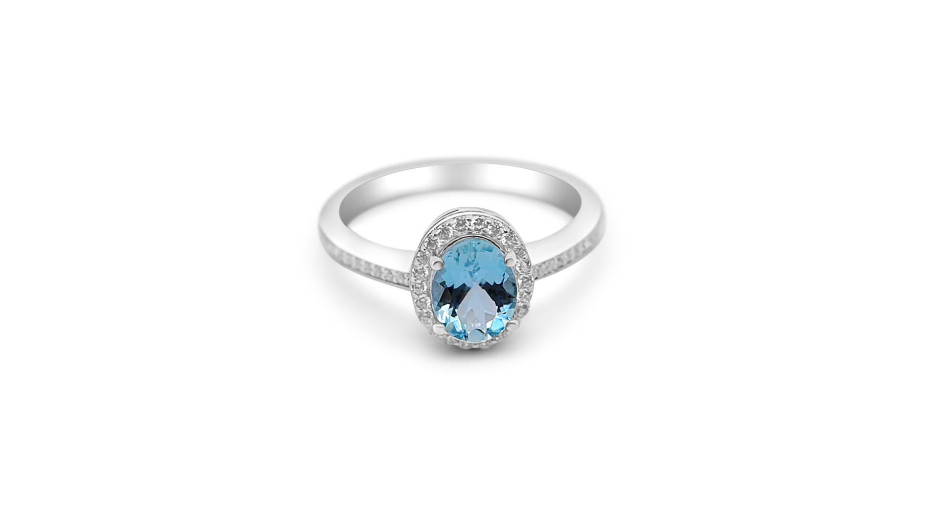 Art déco 1.19 Ct Aquamarine Solid Ring 925 Sterling Silver Bridal Engagement Ring  en vente
