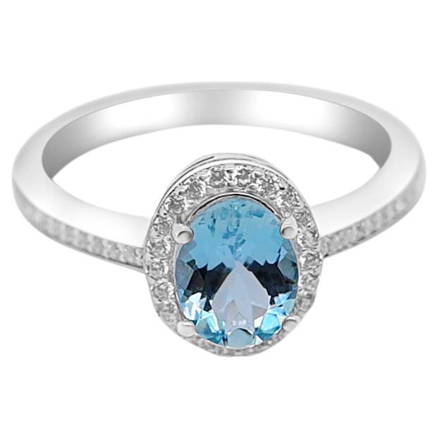 1.19 Ct Aquamarine Solid Ring 925 Sterling Silver Bridal Engagement Ring  en vente