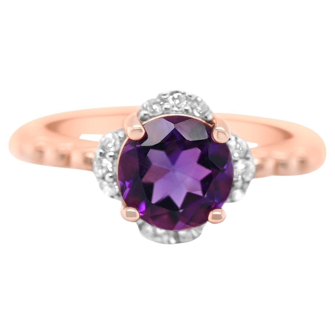 1.07 Ctw Amethyst Ring 925 Sterling Silver 18K Rose Gold Plated Wedding Ring For Sale