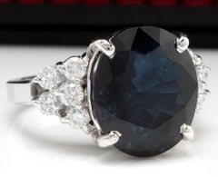 10.70 Carat Exquisite Natural Blue Sapphire and Diamond 14K Solid White Gold
