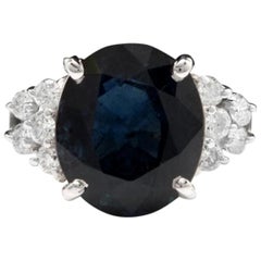 10.70 Carat Exquisite Natural Blue Sapphire and Diamond 14K Solid White Gold