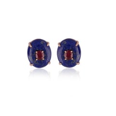 10.70 Carat Lapis Lazuli & Ruby Earrings in 18k Gold