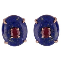 10.70 Carat Lapis Lazuli & Ruby Earrings in 18k Gold